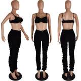 Sexy Solid Color Bra Stacked Pants Two Piece Suits YH-5161-1 