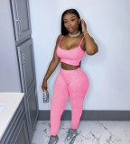 Solid Cami Tops Tight Pants Fitness Two Piece Sets SHD-9285