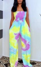 Plus Size Tie Dye Print Off Shoulder Jumpsuits YM-9216