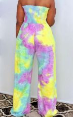 Plus Size Tie Dye Print Off Shoulder Jumpsuits YM-9216