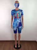 Tie-dye Sports Two Piece Shorts Set (including mask) LX-2075