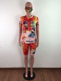 Tie-dye Sports Two Piece Shorts Set (including mask) LX-2075