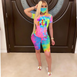 Tie-dye Sports Two Piece Shorts Set (including mask) LX-2075