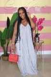 Plus Size 4XL Sexy Striped Sleeveless Maxi Slip Dress SFY-147