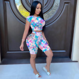 Tie Dye Hollow Out Two Piece Shorts Set TK-6102