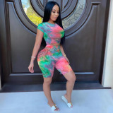 Tie Dye Hollow Out Two Piece Shorts Set TK-6102