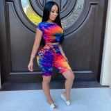 Tie Dye Hollow Out Two Piece Shorts Set TK-6102