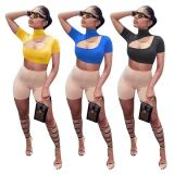 Sexy Cut Out Back Zipper Short Sleeve Slim T Shirt MEM-8293