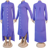 Plus Size 4XL Simple Loose Casual Solid Color Long Shirt Dress SFY-104-1