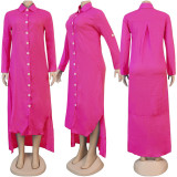 Plus Size 4XL Simple Loose Casual Solid Color Long Shirt Dress SFY-104-1