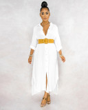 Plus Size 4XL Simple Loose Casual Solid Color Long Shirt Dress SFY-104-1