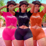 Plus Size Letter Print Two Piece Shorts Set CL-6064