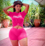 Plus Size Letter Print Two Piece Shorts Set CL-6064
