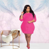 Plus Size 5XL Solid O Neck Loose Mini Dress BMF-006