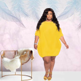 Plus Size 5XL Solid O Neck Loose Mini Dress BMF-006