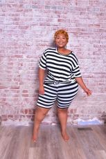 Plus Size 5XL Striped Two Piece Shorts Set BMF-004