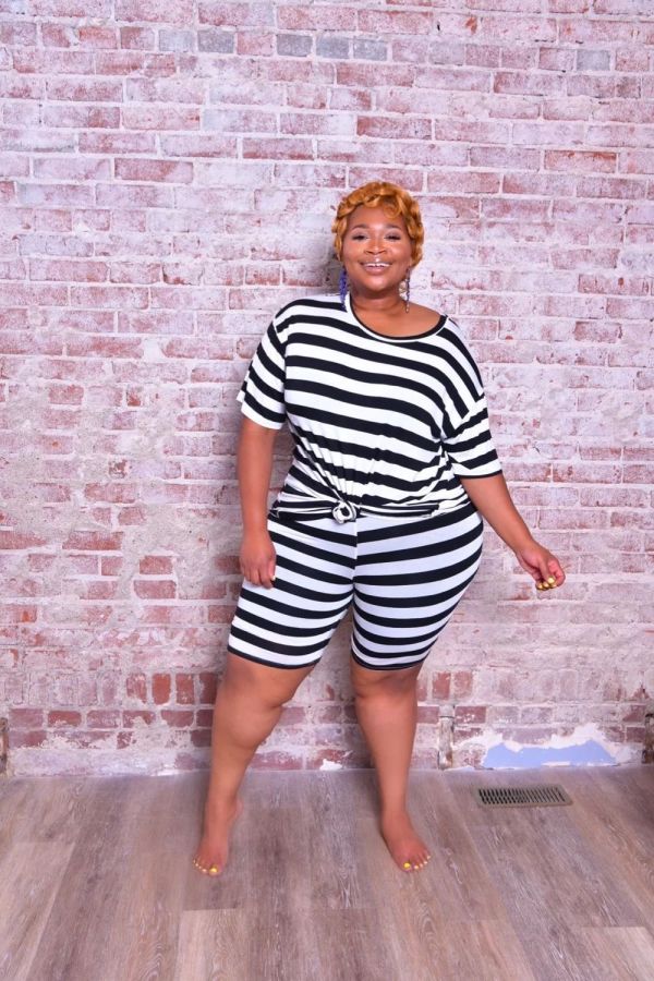 Plus Size 5XL Striped Two Piece Shorts Set BMF-004