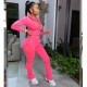 Solid Long Sleeve Zipper Two Piece Pants Set TK-6106
