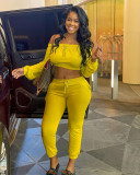 Solid Slash Neck Long Sleeve Two Piece Pants Set AIL-112