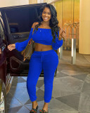 Solid Slash Neck Long Sleeve Two Piece Pants Set AIL-112