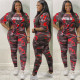 Plus Size Camo Print Letter Two Piece Pants Set OSM-4209