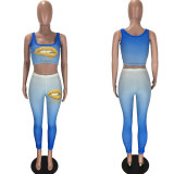 Gradient Lips Print Tank Top Long Pants 2 Piece Suits LM-8174