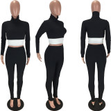 Casual Ribbed Long Sleeve Two Piece Pants Set LM-8172