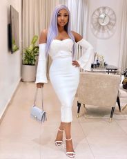 White Long Sleeve Slash Neck Slim Midi Dress ORY-5164