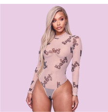 Plus Size Sexy Print Long Sleeve Bodysuit GLF-8001