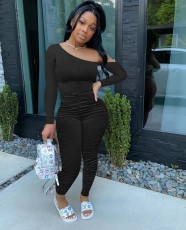 Plus Size Solid Off Shoulder Long Sleeve Jumpsuits QZX-6151