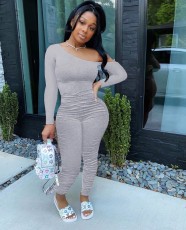 Plus Size Solid Off Shoulder Long Sleeve Jumpsuits QZX-6151