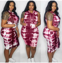 Plus Size Hooded Sleeveless Tie Dye Print Dress KSN-8019