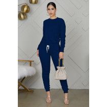 Solid Long Sleeve Ruched Pants Two Piece Suits IV-8121