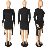 Plus Size Solid Color Long Sleeve Sexy Dress LM-8183