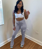 Casual Solid High Waist Pocket Stacked Pants SFY-166