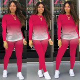 Gradient Long Sleeves Two Piece Pants Sets SMR-9735