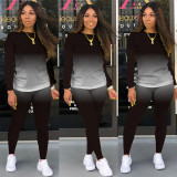 Gradient Long Sleeves Two Piece Pants Sets SMR-9735