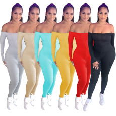 Solid Slash Neck Long Sleeve Skinny Jumpsuits TR-1063
