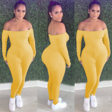 Solid Slash Neck Long Sleeve Skinny Jumpsuits TR-1063