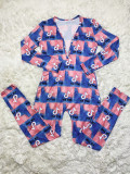 Casual Printed V Neck Long Sleeve Jumpsuits SHD-9431