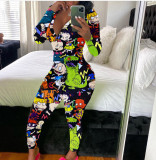 Casual Printed V Neck Long Sleeve Jumpsuits SHD-9431