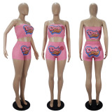 Sexy Printed Tube Tops And Shorts Two Piece Sets SHD-9438