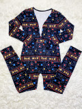 Casual Printed V Neck Long Sleeve Jumpsuits SHD-9431