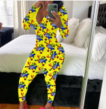 Casual Printed V Neck Long Sleeve Jumpsuits SHD-9431