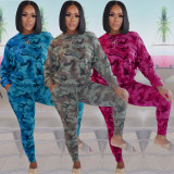 Plus Size 4XL Fashion Camouflage Long Sleeve Top And Pants Casual Sports Set WAF-7070-1