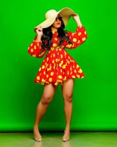 Trendy Printed High Waist Big Swing Mini Dress AIL-120