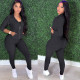 Solid Long Sleeve Zipper Two Piece Pants Set TE-4114