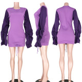 Casual Patchwork Plush Ruffled Sleeve Mini Dress ASL-6200 