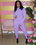 Plus Size Solid Long Sleeve Fitness Skinny Jumpsuits LUO-3062