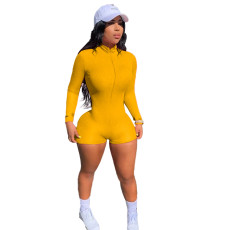 Embroidered Letter Ribbed Long Sleeve Slim Fit Romper OSM-5015